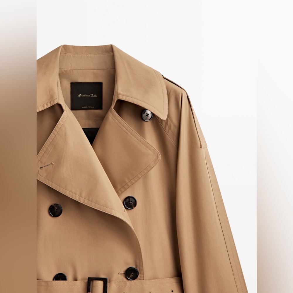 Massimo Dutti trench coat duster casual classic camel tan beige with belt - Picture 2 of 8